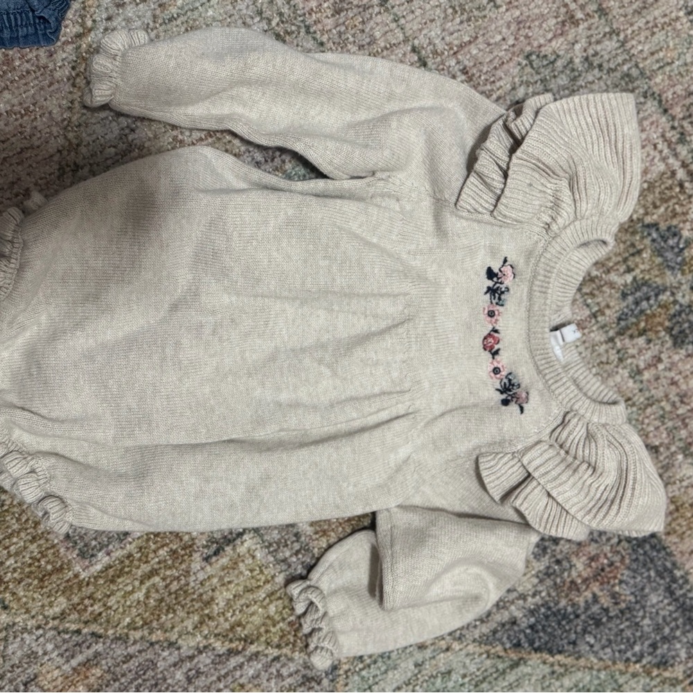 Janie and Jack Cream Knit Baby Outfit